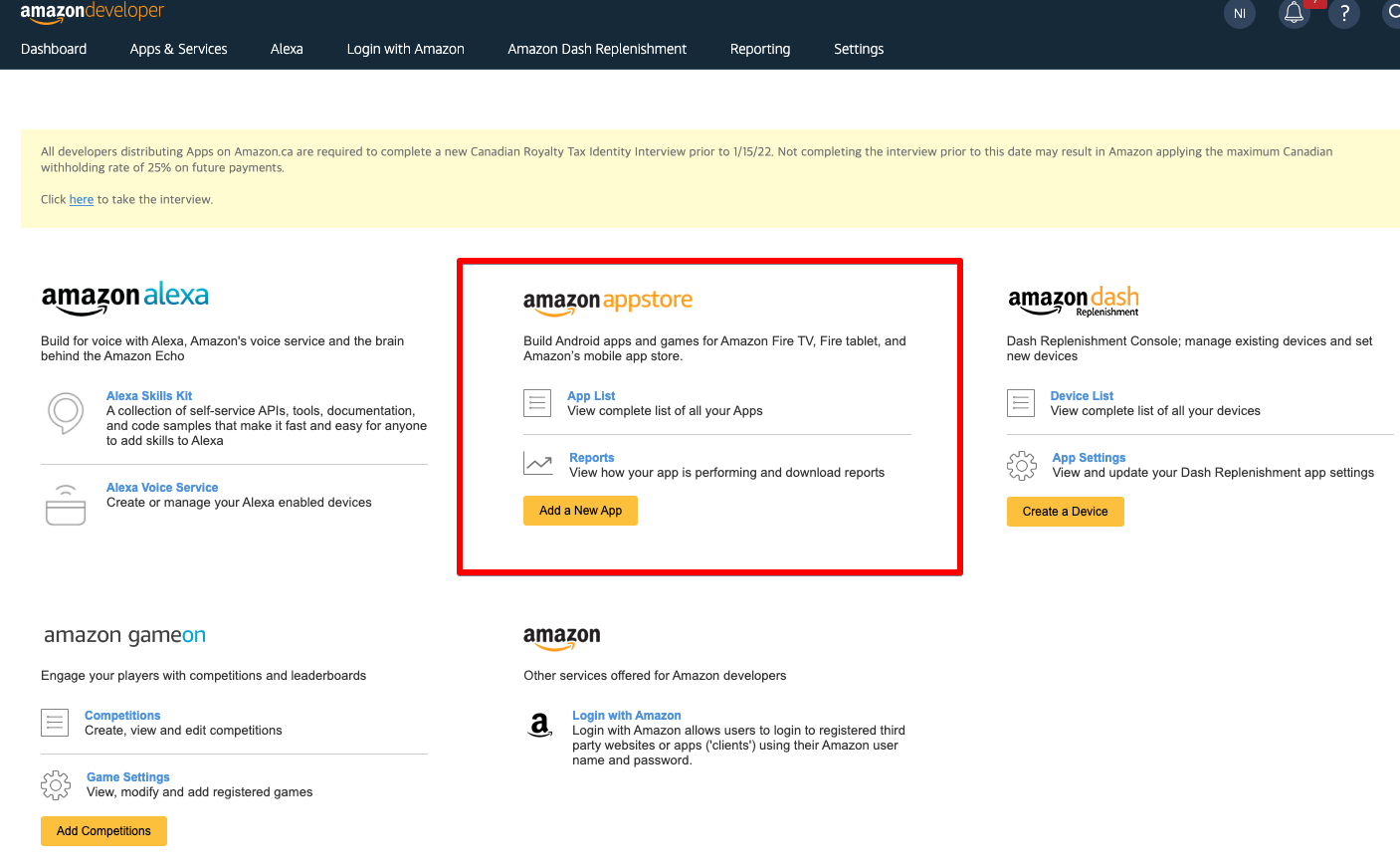 Amazon 개발자 콘솔